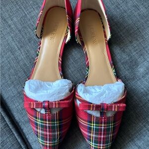 J. Crew Red Plaid Bow Flats